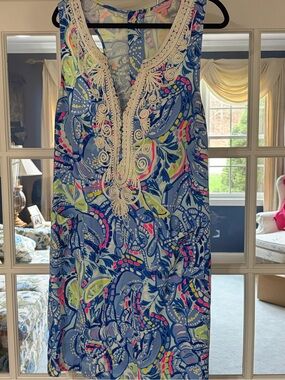 Lilly Pulitzer Blue Multi Floral Lace-Trim Sleeveless Dress